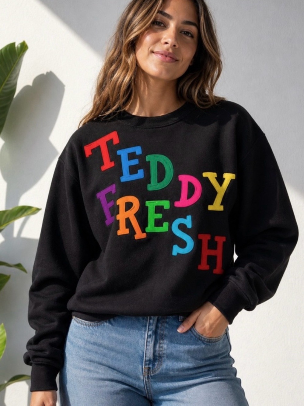 Teddy Fresh Rainbow Logo Sweatshirt Black Oversized Unisex Small